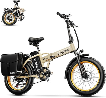 Foldable Electric Bike for Adults, 30+MPH, 48V 20Ah Removable Lithium Battery up to 80Miles, 20" Fat Tire 1000W Peak Motor Dirt Ebike Adult Electric Bicycle for Commute Beach Mountain E Bike
