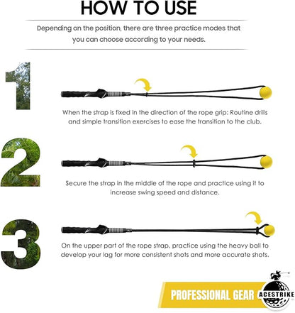 Golf Rope Swing Trainer, Golf Tyro Posture Corrector Professional Golf Training Aid, Master Tempo Golf Warm-Up Practice Equipment with Weighted Ball for Golfers of All Levels