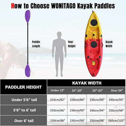Kayak Paddles with Alloy Shaft and PP Blade, Floating Kayaking Oars, Adjustable 230-250 cm/90-98 Inches, 210-230 cm/82-90 Inches