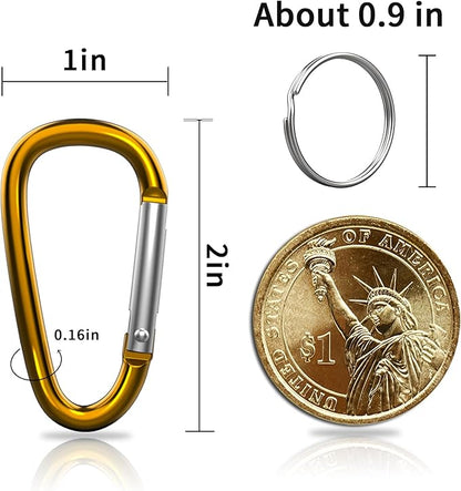 30PCS Aluminum Carabiner Clips, 2" D Shape Spring Snap Hooks Carabiner with 30PCS Keyring Keychain Hook