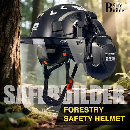 Forestry Safety Helmet with Build-in Visor Mesh Face Shield Ear Muffs 4 in 1 Chainsaw Safety Hard Hats