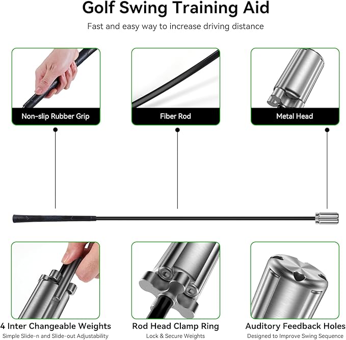 Golf Swing Trainer Aid, Weighted Golf Grip Trainer for Improve Swing Speed and Chipping Hitting, Adjustable Weight System for Golf Speed Training Warmup Aid for Men and Woman