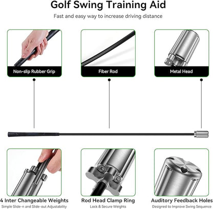 Golf Swing Trainer Aid, Weighted Golf Grip Trainer for Improve Swing Speed and Chipping Hitting, Adjustable Weight System for Golf Speed Training Warmup Aid for Men and Woman