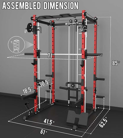 Eonfit E3 Smith Machine with 360°Rotating Arm for Home Gym Equipment, Multi-Function Power Cage Squat Rack with Cable Crossover LAT Pulldown Pulley System All in One