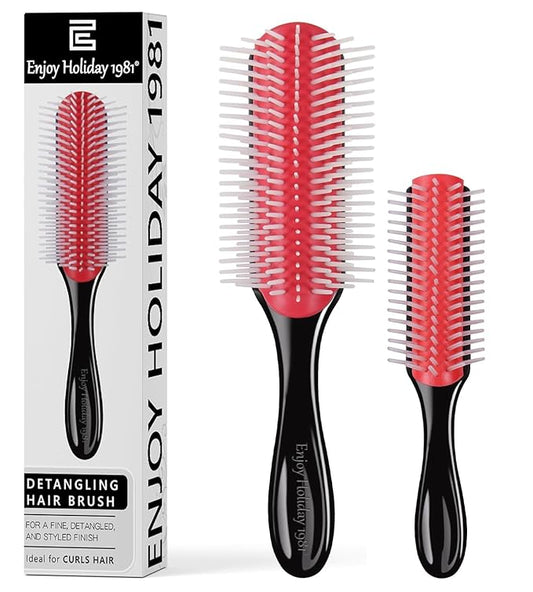2 Packs Curly Hair Brush Set 9 Row and 5 Row for Women Men Smoothing Unbrush Detangling Curl Defining Hairbrush Un Small Mini Shower Paddle Picks Hard Bristle Detangler Wave Travel Combs Styling Tools