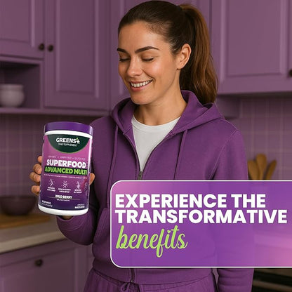 Greens+ Advanced Multi Wild Berry Superfood Powder, Organic Blend, Vegan, Non-GMO, Soy-Free, Dairy-Free, Gluten-Free, Dietary Supplement with Vitamins & Minerals, 9.4 oz