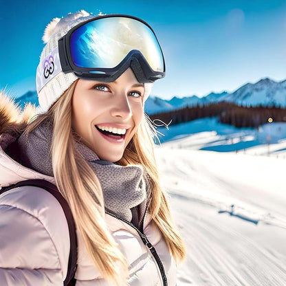 GoLight OTG Anti-Fog Ski Goggles for Men Women ??Spherical REVO Lens, UV400, Breathable TPU Frame, Adjustable Non-Slip Strap