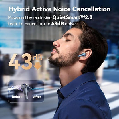 EarFun Air Pro 3 Noise Cancelling Wireless Earbuds, Qualcomm® aptX™ Adaptive Sound, 6 Mics CVC 8.0 ENC, Bluetooth 5.3 Earbuds, Multipoint Connection, 45H Playtime, App Customize EQ, Blue