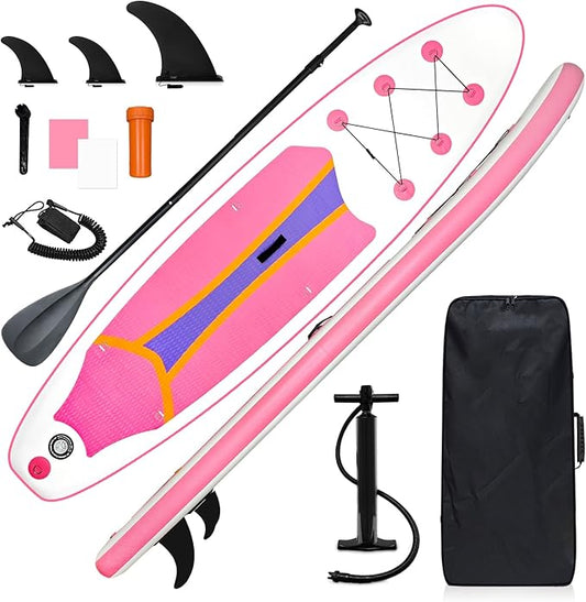 10' Inflatable Stand Up Paddle Board, Ultra-Light Wide Yoga Board for All Skill Levels with Premium SUP Paddleboard Accessories, 84L Waterproof Bag, Non-Slip Comfort Deck for Youth & Adults