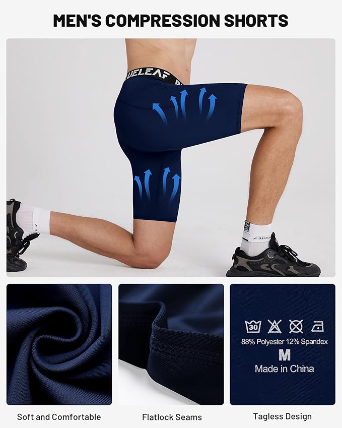 Blueleaf Men's Compression Shorts Sports Running Spandex Shorts Performance Athletic Workout Base Layer Underwear