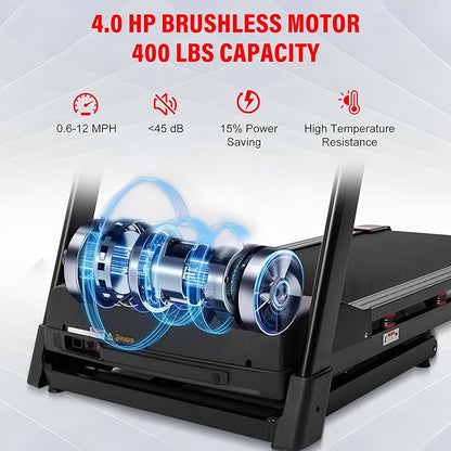 ECHANFIT Heavy Duty Treadmill for Home, 20% Auto Incline Treadmill 400 LB Capacity, 20" Wide Deck, 0.6-12 MPH, LED Display, Bluetooth Speaker, Foldable with App