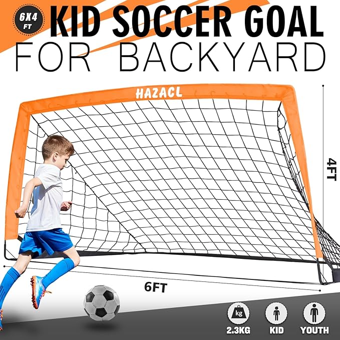 Kids Soccer Goal for Backyard, 6x4 9x5 FT Portable Soccer Nets Pop Up with Ball, Agility Ladder, Cones, Target & Carry Bag for Toddler Youth Outdoor Indoor Training Practice Sports Games Play