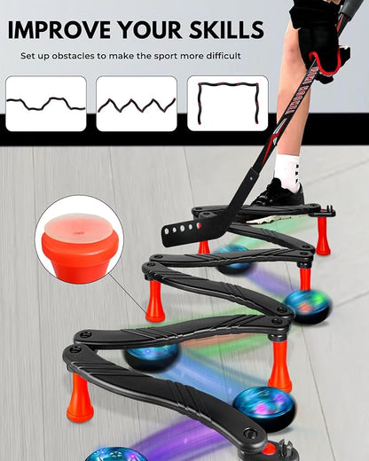 Hockey Stick Handling Trainer – Adjustable Hockey Training Equipment Set with Hover Soccer Ball, Mini Goal & Sticks – Improve Skills & Coordination for Kids & Teens