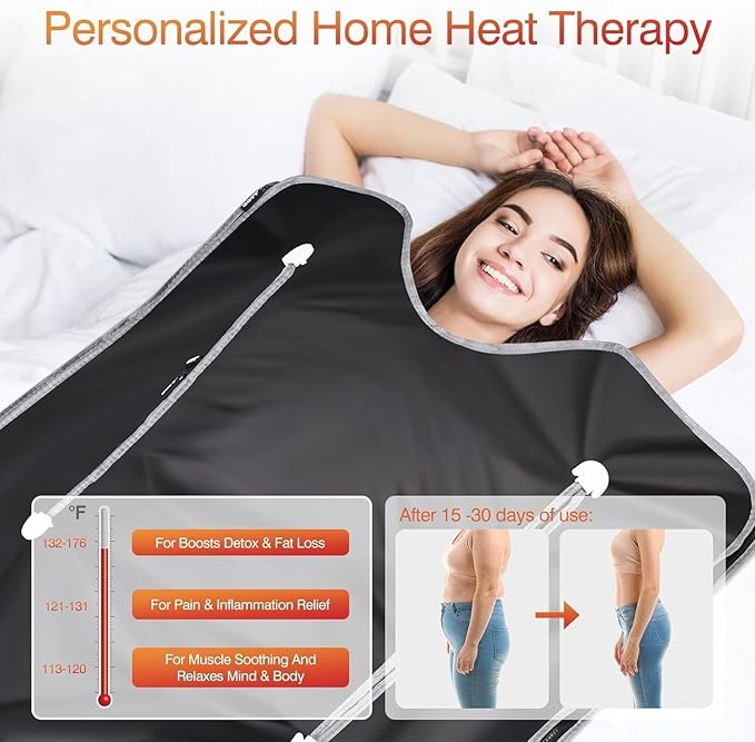 Infrared Sauna Blanket-Sauna Blanket for Home Use, Portable Design for Relaxation and Detoxification Highest 176℉, 20-60 Minutes Timer, 6 ft x 2.65 ft（Black）