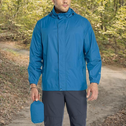 33,000ft Packable Rain Jacket Men's Lightweight Waterproof Rain Shell Jacket Raincoat with Hood for Golf Cycling Windbreaker