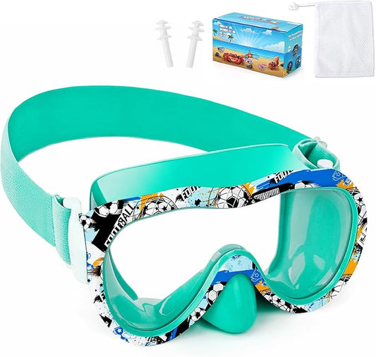 Kids Swim Goggles with Nose Cover, 180° Panoramic Snorkel Mask with Anti-Fog & Anti-Leak Design, Comfort Fabric Strap UV Protection Lens for Boys Girls Ages 3-15