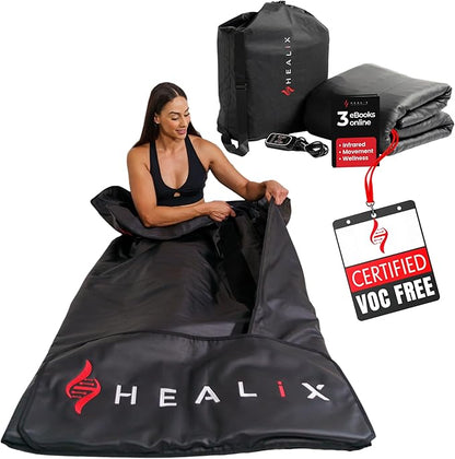 Healix Infrared Sauna Blanket Zero EMF – Portable Home Sauna Blanket for Relaxation & Wellness | Far Infrared Heating, VOC-Free, Adjustable Temp (77–176°F), Carbon Fiber Heating, Hook-and-Loop Closure