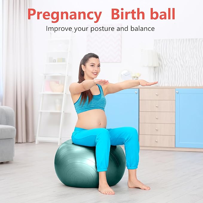 Exercise Ball for Balance Stability Fitness Workout Yoga Pilates at Home Office & Gym Birthing Ball for Pregnancy, Office Ball Chair