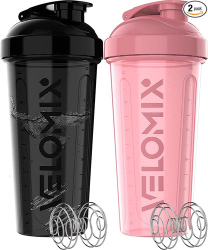 '-2 Pack- 28 oz Protein Shaker Bottles for Protein Mixes - 2x Wire Whisk | Leak Proof Shaker Cups for Protein Shakes | Protein Shaker Bottle Pack | Shakers for Protein Shakes-Pink&Black