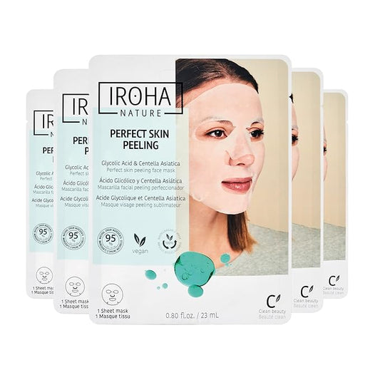 IROHA NATURE Glycolic Acid Peeling Face Mask (Pack of 5) | Skin Perfecting for a Radiant & Smooth Look | Instant Regeneration in Just 15 Minutes | Clean Beauty | 100% Vegan