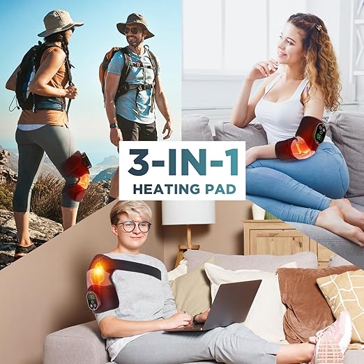 Electric Heated Knee Massager, 3-in-1 Cordless Knee Brace with Heat and Massage for Knee Elbow Shoulder Wrap with 3 Vibration & Heating Modes