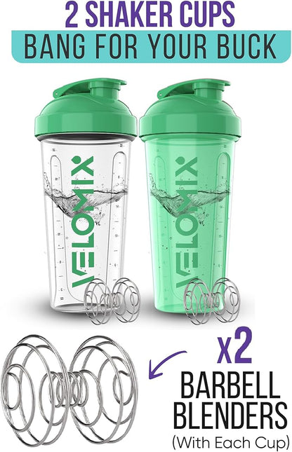 '-2 Pack- 28 oz Protein Shaker Bottles for Protein Mixes - 2x Wire Whisk | Leak Proof Shaker Cups for Protein Shakes | Protein Shaker Bottle | Shakers for Protein mix-Turquoise&Transparent