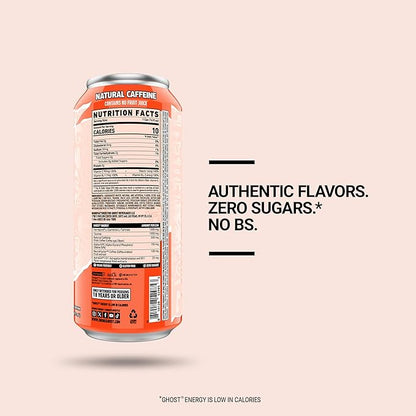 GHOST Energy Drink - 12-Pack, Peaches, 16oz - Energy & Focus & No Artificial Colors - 200mg of Natural Caffeine, L-Carnitine & Taurine - Gluten-Free & Vegan