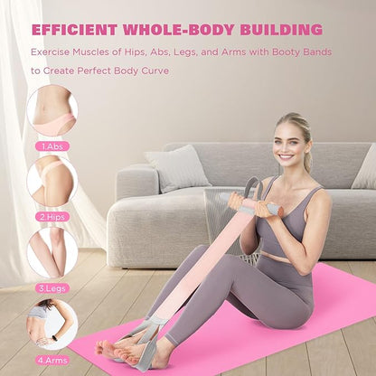 Fitness Resistance Band with Handles & Non-Slip Pedal, 150lb Fabric Exercise Bands, Yoga Starter Sets Sit Up Pull Rope for Full Body Strength Training, Stretch Band Workout Equipment