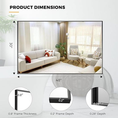 30x48 Inch Black Bathroom Mirror for Wall, Aluminum Frame Rectangle Rectangular Vanity Mirror, Modern Large for Bedroom, Living Room, Horizontal or Vertical