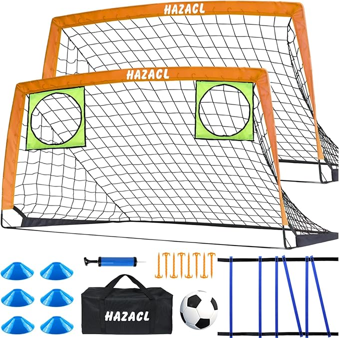 Kids Soccer Goal for Backyard, 6x4 9x5 FT Portable Soccer Nets Pop Up with Ball, Agility Ladder, Cones, Target & Carry Bag for Toddler Youth Outdoor Indoor Training Practice Sports Games Play