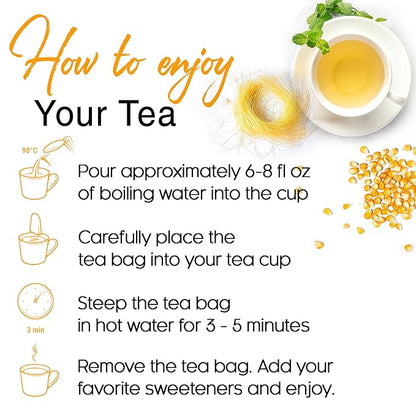 FreshDrinkUS, Premium 75 Tea Bags Corn Silk Tea, 100% Natural & Pure from Corn Silk. Corn Silk Herbal Tea. Clean Ingredients. Made with Natural Material Tea Bags. No Sugar, No Caffeine, Vegan.