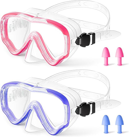Kids Swim Goggles with Nose Cover, Snorkel Diving Mask Anti-Fog Anti-UV, Snorkeling Gear Swimming Goggles for Kids 3-14 2PCS