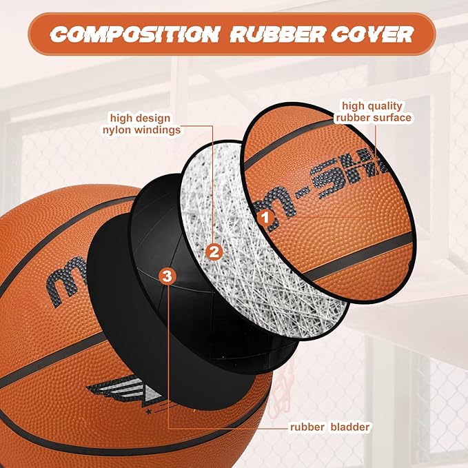 Jerify 12 Pieces Basketballs Bulk Official Size 7 Rubber Basketballs 29.5 Rubber Inflatable Basketballs with Pump Indoor Outdoor Basketballs Bulk Standard Basketball for Training and Play