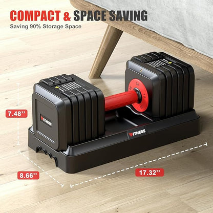 XDDIAS Adjustable Dumbbell Set of 2, 25/55/80LB Dumbbell Set-1Sec Adjustable Weights-5/10 in 1 Free Weights Dumbbells Set with Effortless Tray/No-Slip Handle-Compact Size for Women/Men at Home Gym