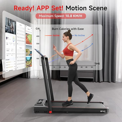 RHYTHM FUN Incline Foldable Treadmill, Walking Pad Treadmill with Incline, 300 lbs Portable Treadmills with Handles for Home Office Use, Under Desk Compact Walking Pad