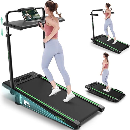 Walking Pad Treadmill with Desk Workstation,3.0 HP Foldable Treadmills with 12% Incline & Handle Bar,300lbs Capacity,2s Folding,Ultra-Quiet,Small/Compact Under Desk Treadmills for Home Ofiice