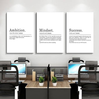 EPHANY ART - Inspirational Canvas Prints - Mindset Quotes, Motivational Wall Art Success Framed Entrepreneur Poster - Positive Quotes Wall Poster for Home Office Workplace (L-3pcs, 24x36inchx3pcs)