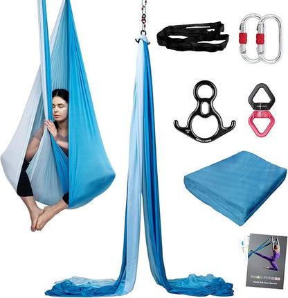 PRIOR FITNESS Aerial Silks Kit Colorful 9/15/20 Yards 40D Nylon Fabric Hammock Set With Hardware & Guide for All Levels Of Aerial Yoga Practice and Acrobatic Flying For Adults Aerial silk
