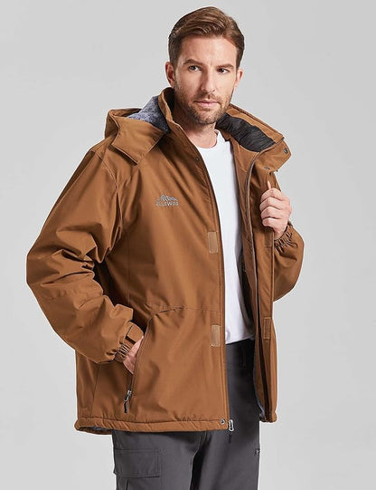 ELLSWOS Men's Waterproof Ski Jacket Winter Snow Coat Warm Hooded Raincoat Windproof Windbreakers