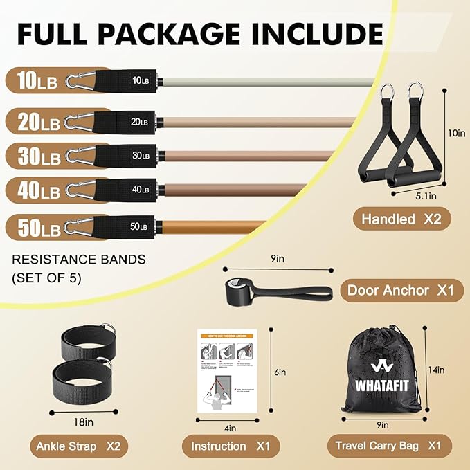 WHATAFIT Resistance Bands, Exercise Bands，Resistance Bands for Working Out, Work Out Bands with Handles for Men and Women Fitness, Strength Training Home Gym Equipment