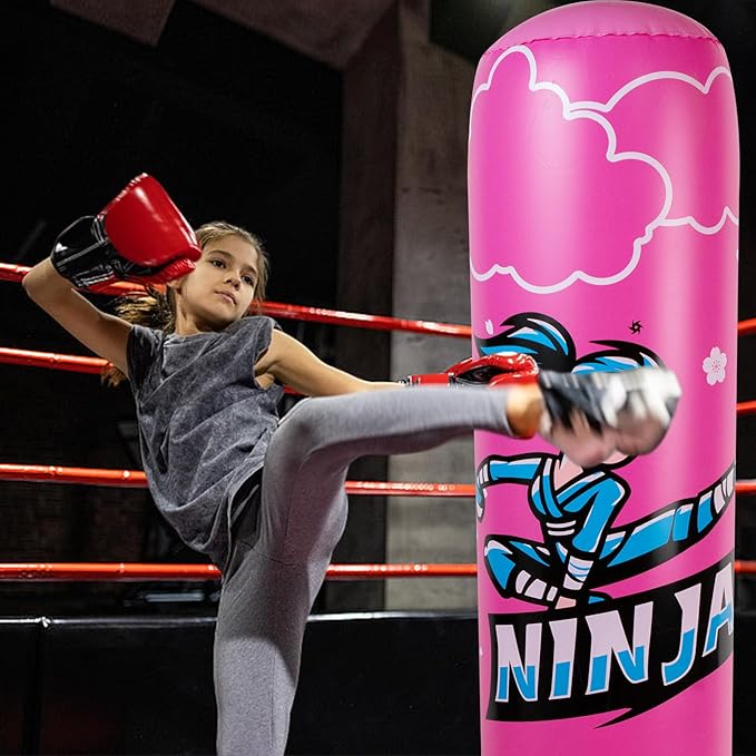 Larger Inflatable Punching Bag for Kids with Boxing Gloves,Tall 66 Inch Ninja Kids Inflatable Boxing Bag,Gifts for Boys & Girls Age 5-12 for Taekwondo,MMA and Practicing Karate