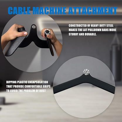 LAT Pulldown Attachments, LAT Bar Cable Machine Attachment,T-bar V-bar, LAT Pull Down Bars, Back Tricep Bar Strength Training Handle for Home Gym Fitness