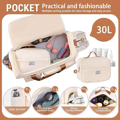 FIORETTO Women's Gym Duffle Bag with Shoes Compartment, 37L Capacity, Ideal for Travel, Gym, Sports, Duffel, Weekender