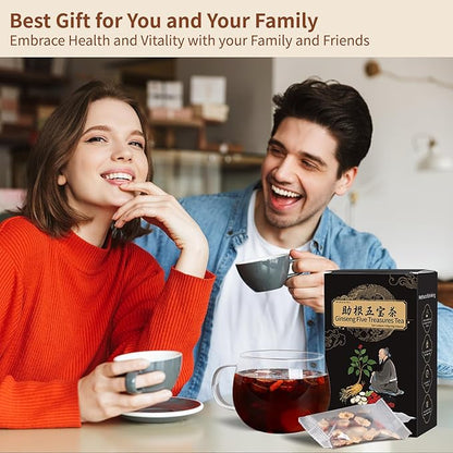 Ginseng Five Treasures Tea Kidney Tea, Chinese Ginseng Six Treasure Tea Organic Kidney Cleanse Detox Tea for Women and Men's Kidney Health, 7 Precious Ingredients Formula (45 Bags/3 Boxes)