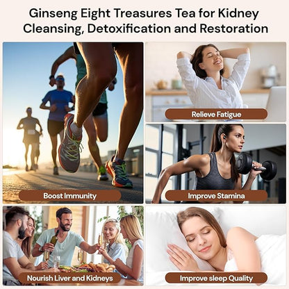 Goji Berries Ginseng Kidney Tea Formula Ginseng Eight Treasure Tea 8 Natural Ingredient Kidney Cleanse Detox & Repair for Women & Men 25 Count, Caffeine-Free