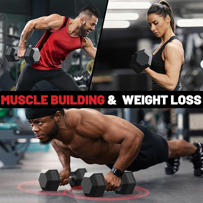 PAPABABE Hex Dumbbell Set 45-550 lb, Rubber Encased Home Gym Dumbbells, Weights Dumbbells for Women & Men, Hand Weight for Strength Training