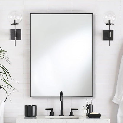 30x40 Inch Black Bathroom Mirror for Wall, Aluminum Frame Rectangle Rectangular Vanity Mirror, Modern Large for Bedroom, Living Room, Horizontal or Vertical