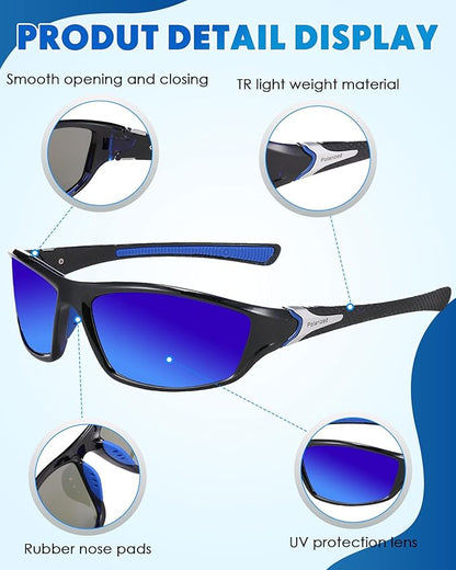 Frienda 6 Pack Polarized Sport Sunglasses for Men Multipack Fit over Glasses Pack Lot Set Men's Sport Fishing Eyeglasses