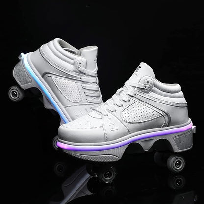 2-in-1 Roller Skates & Sneakers Unisex Retractable Wheels Outdoor Fun & Fitness Kick Roller Shoes