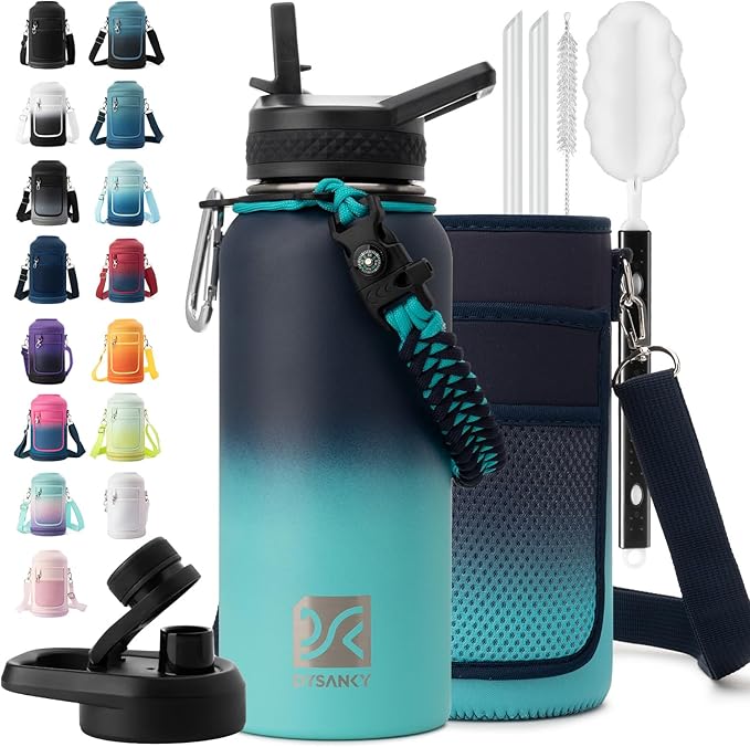 Insulated Water Bottle | Thickened Stainless Steel Vacuum Metal | Portable Sports Water Jug for Gym and Hiking with Straw, Carrier Bag, Handle Strap | BPA-Free 32 oz
